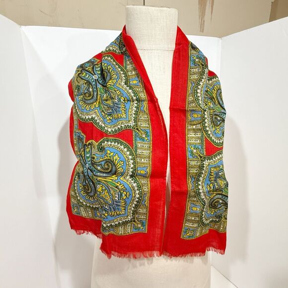 Vintage 100% Wool Printed Rectangular Scarf - Picture 8 of 11